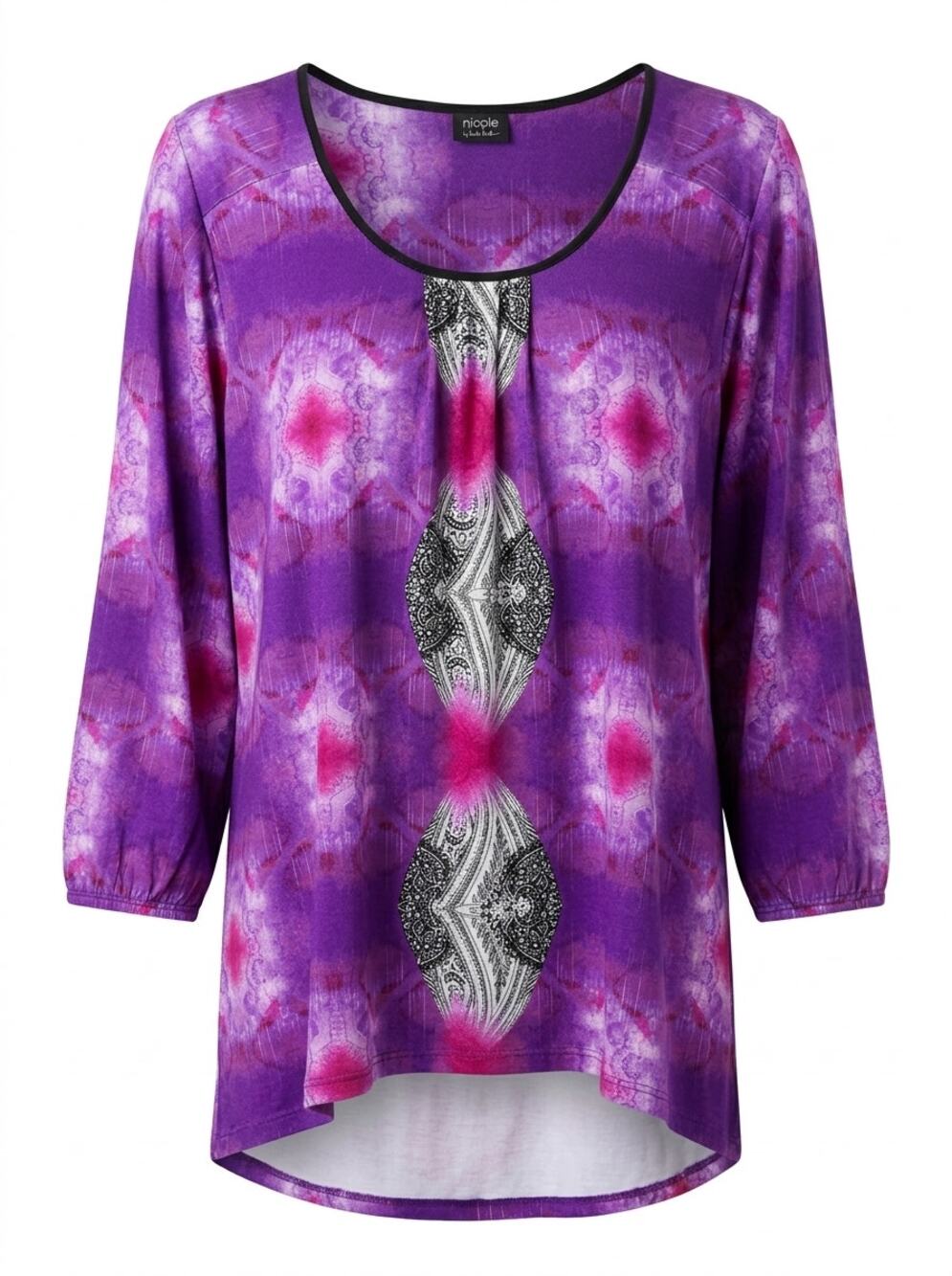 Nicole Miller Purple Scoop Neck Knit Abstract Blouse Women Size XXL